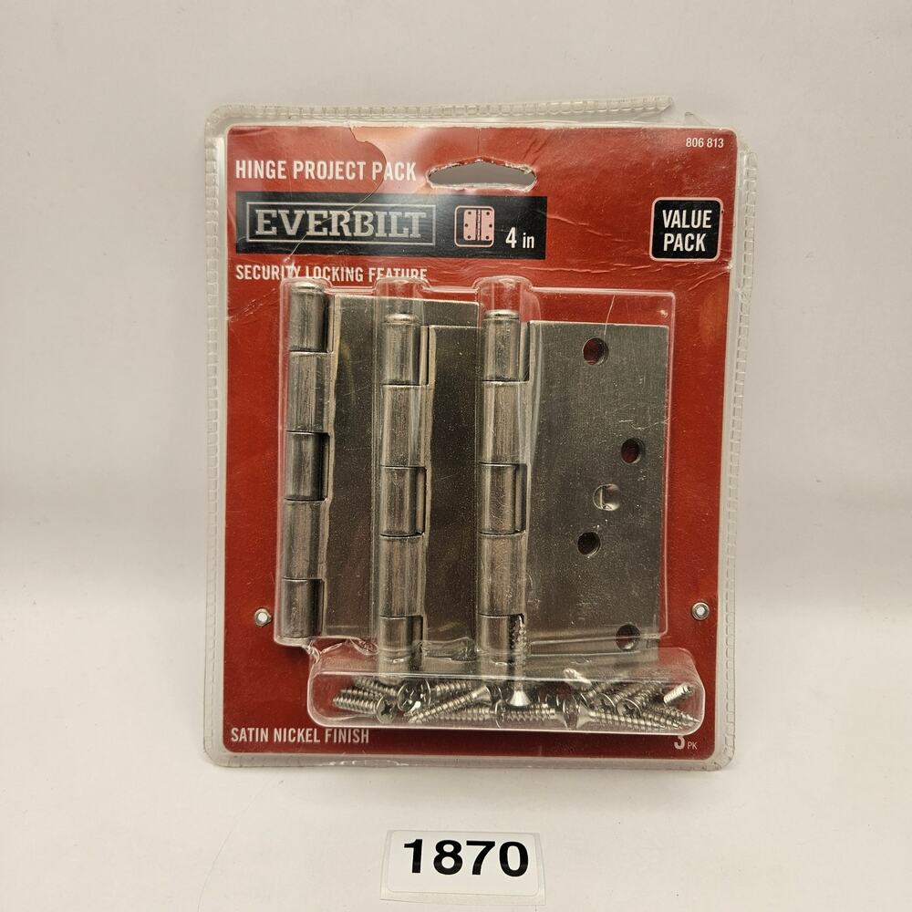 EVERBILT 4" SQUARE CORNER DOOR HINGES 806-813 SATIN NICKEL FINISH NIB